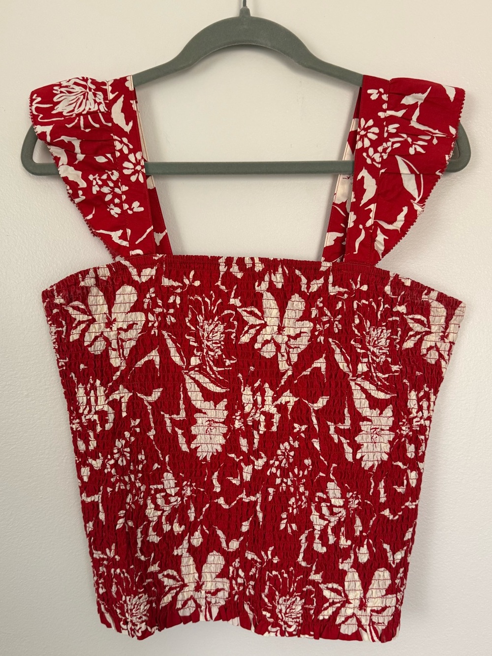Red and White Floral Smocked Tank- Large